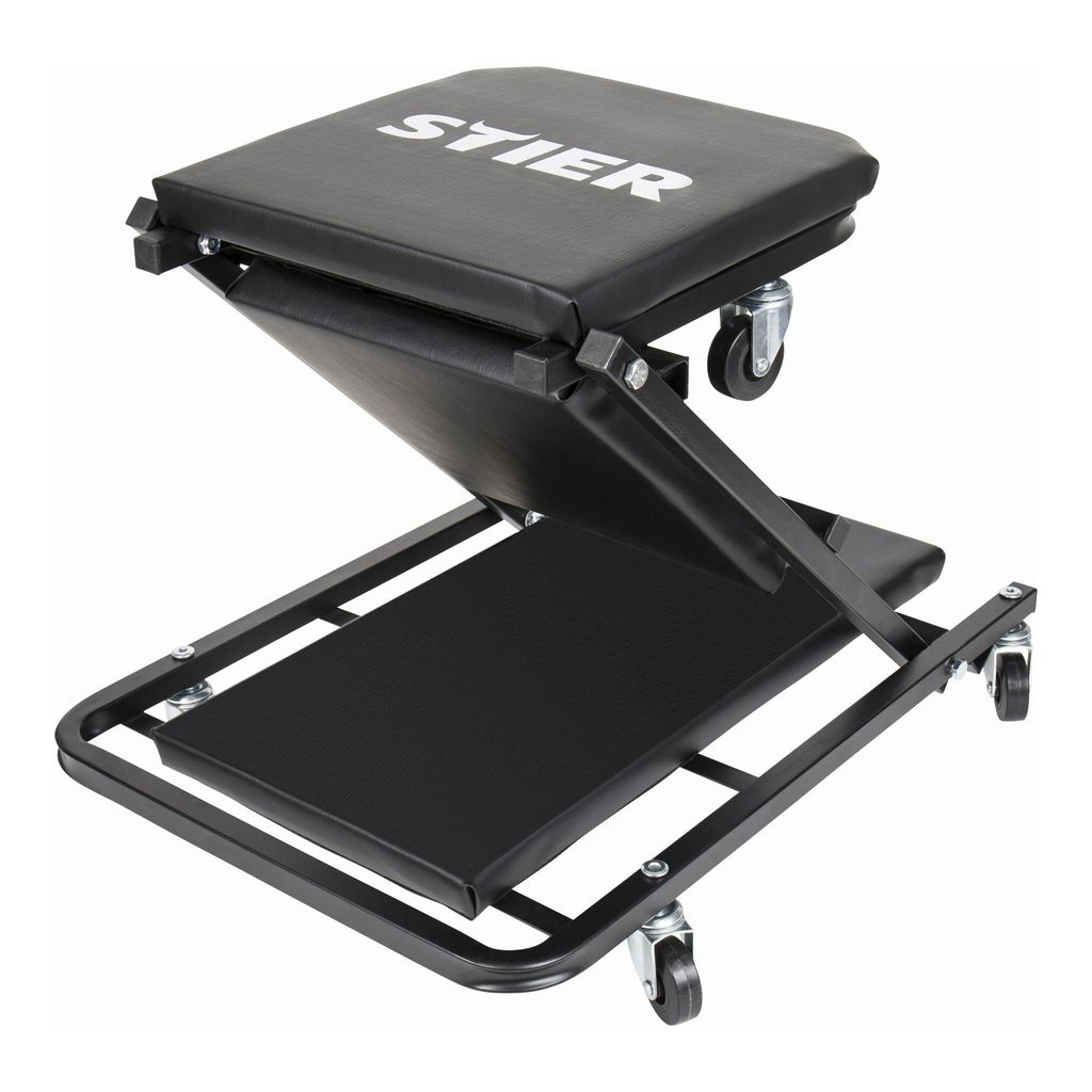STIER Werkstatt-Rollliege und -Sitz 2in1 Multi+, ideal für bequemes Arbeiten im KFZ-Bereich, gepolstert für Komfort, vielseitiges Montagerollbret...