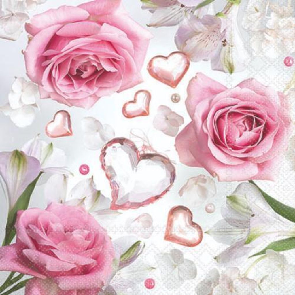 Servietten Cocktail 25x25cm 3-Lagig 20 Servietten Herzen & Rosen Napkin 25 Loreen