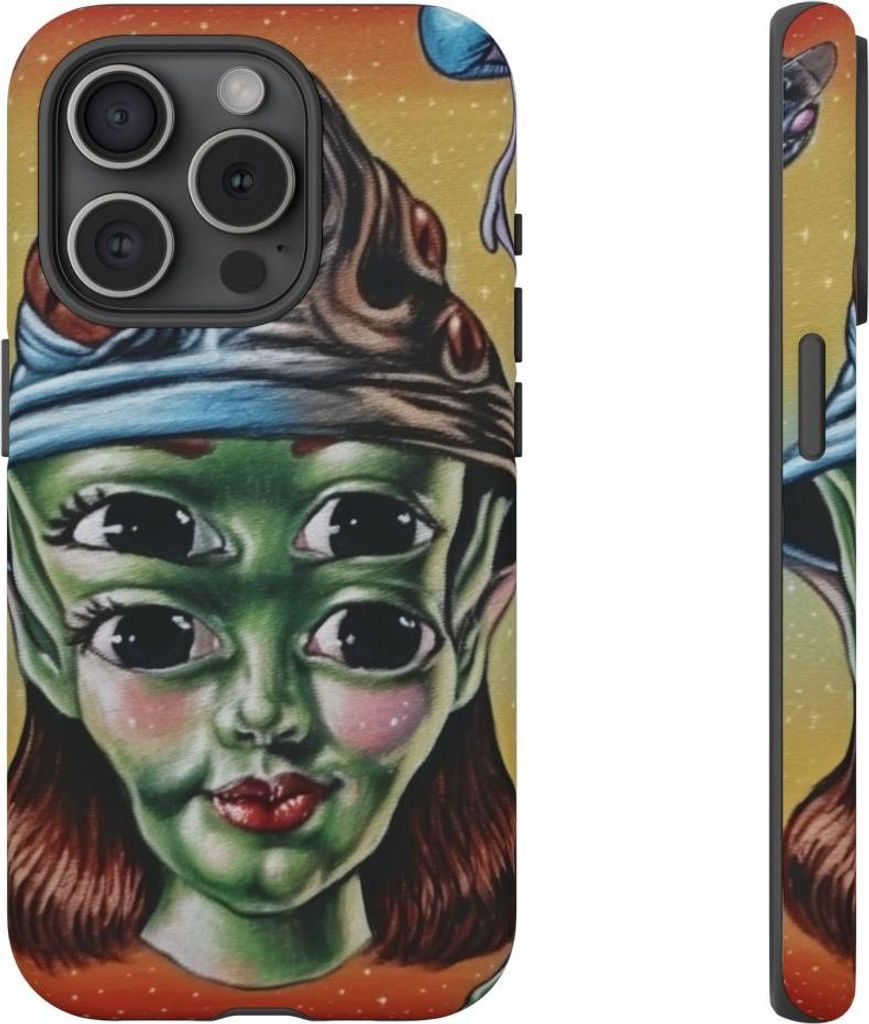 Vieräugiges Alien mit kosmischen Motiven – Hülle Kompatibel mit iPhone 15 Pro