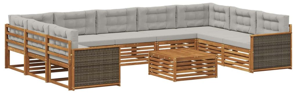 vidaXL Outdoor-Sofagarnitur mit Kissen 10 pcs Natürlich und Hellgrau