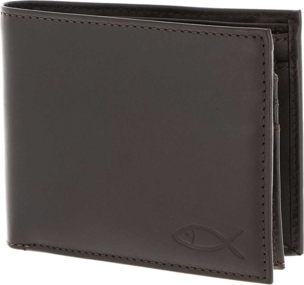 oxmox Leder Geldbörse Leather RFID Protect Querscheinbörse Freedom Fish Embossed Brown dunkelbraun