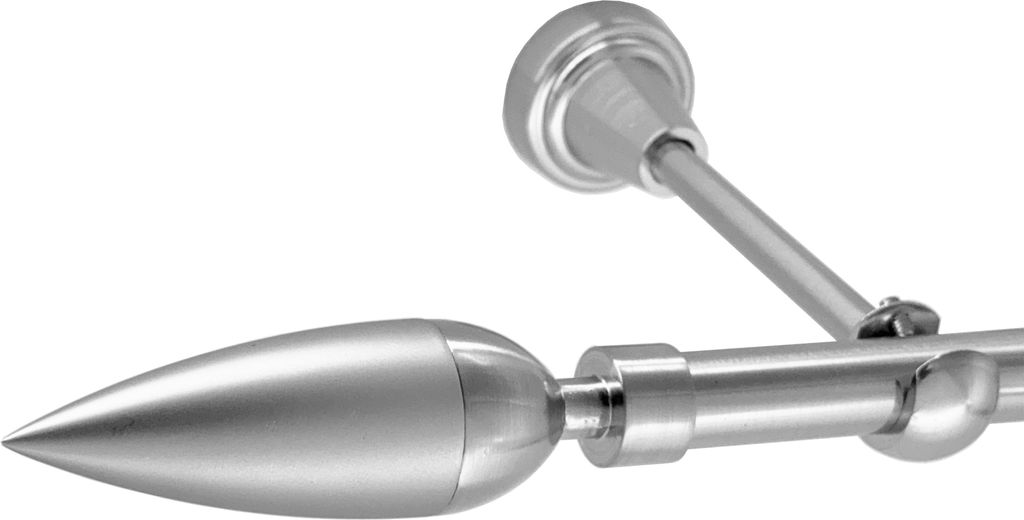 Gardinenstange Edelstahl Look, Metall, Durchmesser 16mm, Wandträger H14, 1-läufig, Länge 320, Endkappe E10