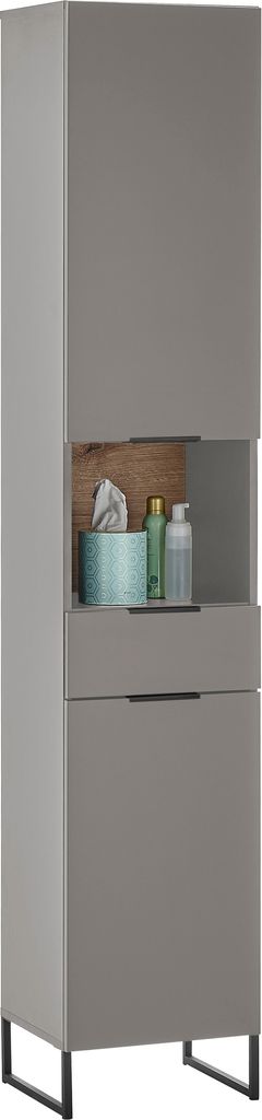 Hochschrank >Denver< 2 Türen, 1 Schublade, grau / evoke eiche Nachbildung - 38x195x32cm (BxHxT)