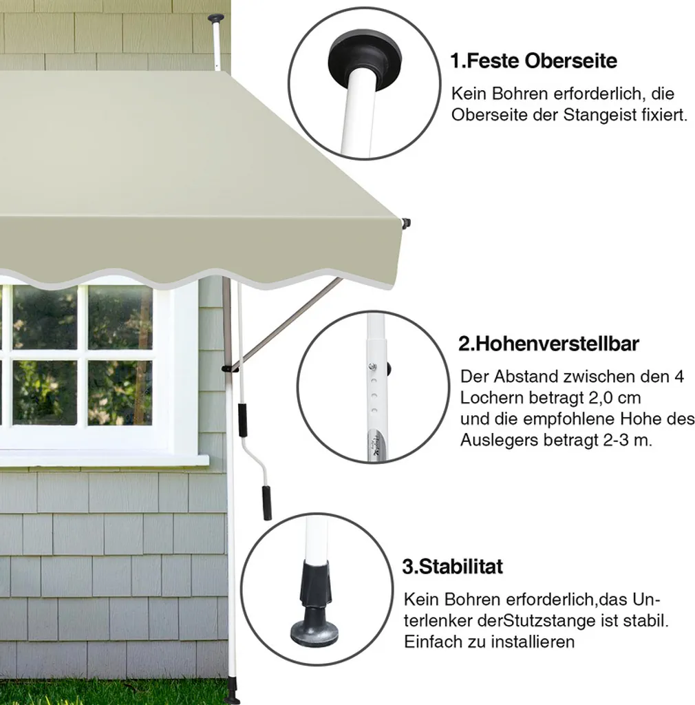 Offerta Tenda da Sole Fiqops 3.5M Beige: Retrattile e Impermeabile - 4