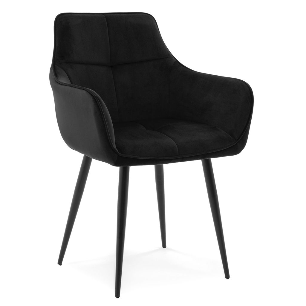 NEW HOME Glamour Stuhl QUATTRO gespolsterter Esszimmerstuhl Wohnzimmerstuhl mit Steppung - schwarz - moderne Samt Velours Möbel
