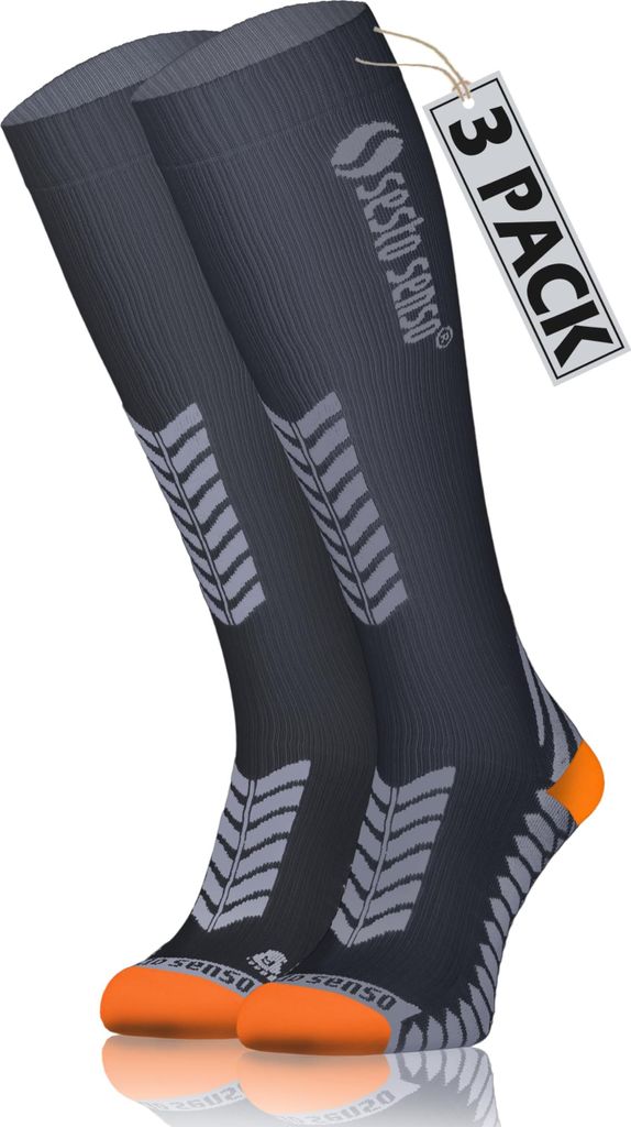 Sesto Senso Sportliche Kniestrümpfe Uni Hohe Atmungsaktive Sportsocken Grau 35-38 - 3er-Pack