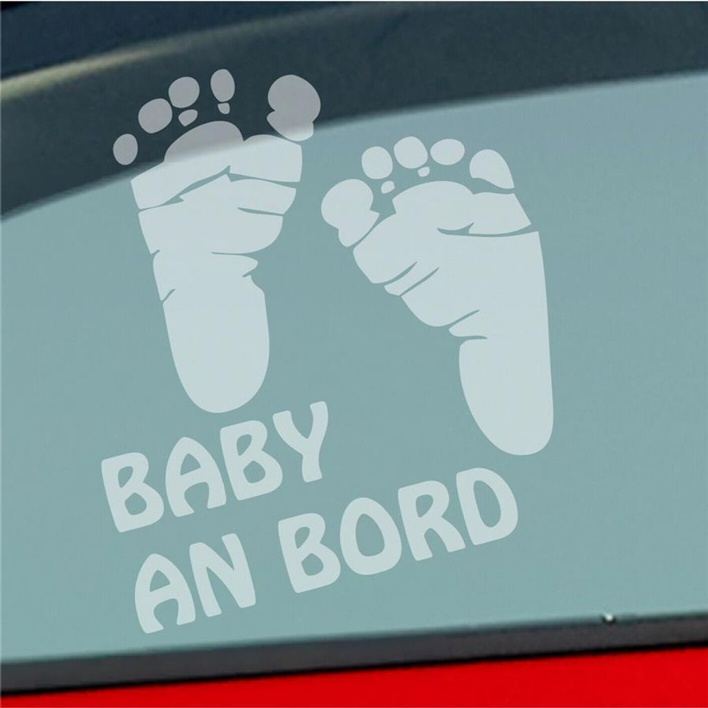 Auto Aufkleber Baby an Bord Füße on Board Junge Mädchen 15x14 cm Milchglas Sticker Heckscheibenaufkleber