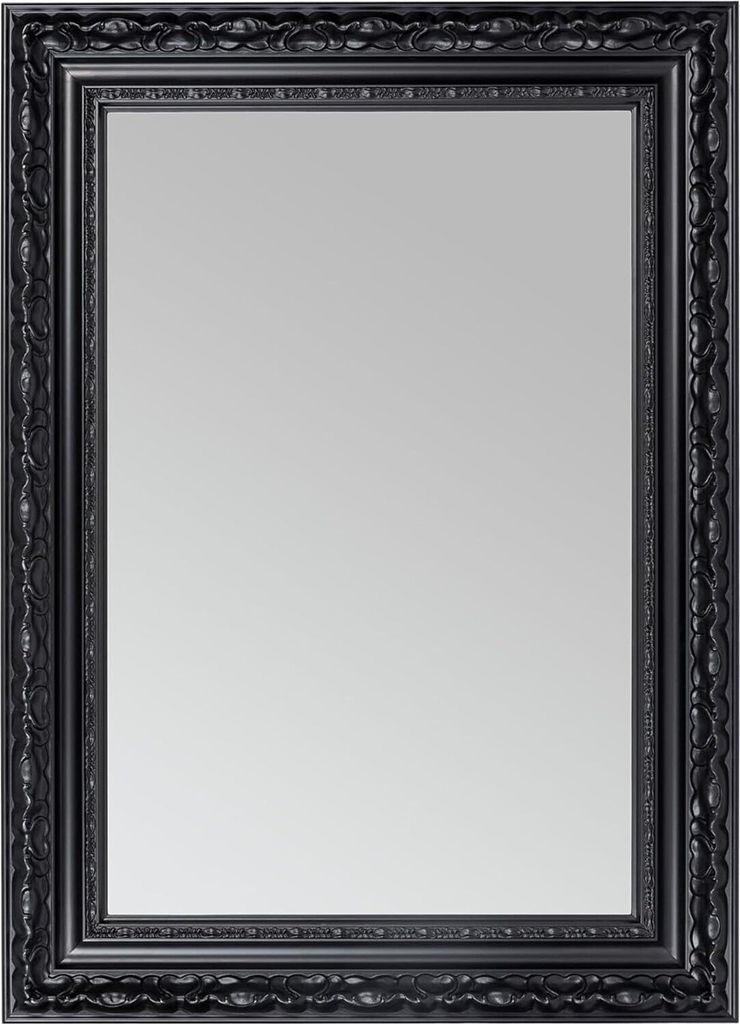 CLAMARO 'OTTO' Antik Wandspiegel mit Rahmen | Schwarz Matt | Shabby Chic Vintage Barock Spiegel mit Holzrahmen | Barockspiegel inkl. Metall Aufhän...