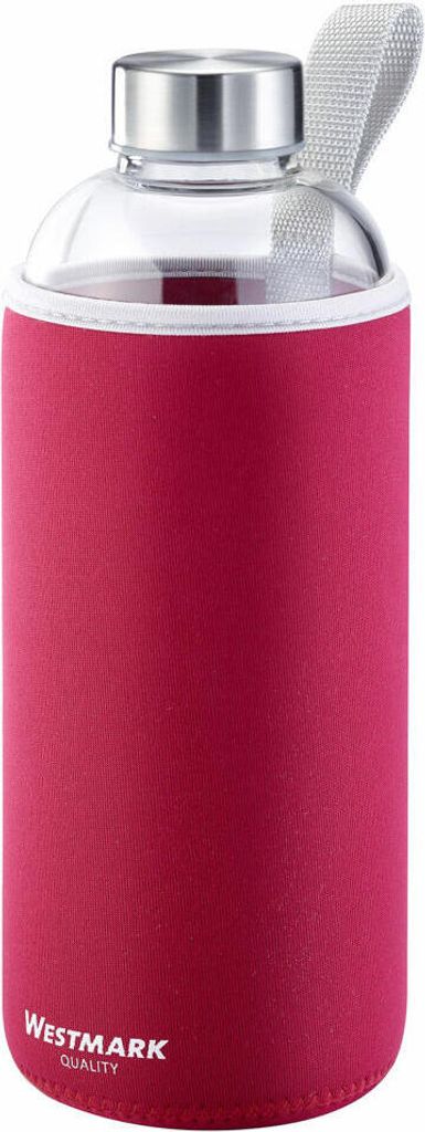 Westmark Trinkflasche Viva aus Glas 1 l, mit Cover, rot, Produktbild 