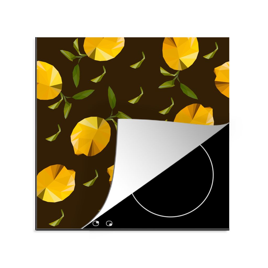 KitchenYeah Herdabdeckplatte Zitrone - Obst - Muster - Origami , 78x78cm, Küche Deko, Glaskeramikkochfeld Herdabdeckung, Abdeckplatte fùr Kochfeld