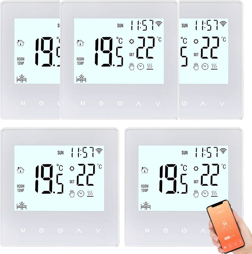 5X Digital LCD Tuya WiFi Raumthermostat, Programmierbares Thermostat fuer 16A Elektroheizung ,Wandthermostat Unterputz Fu?bodenheizung Innenthermom...