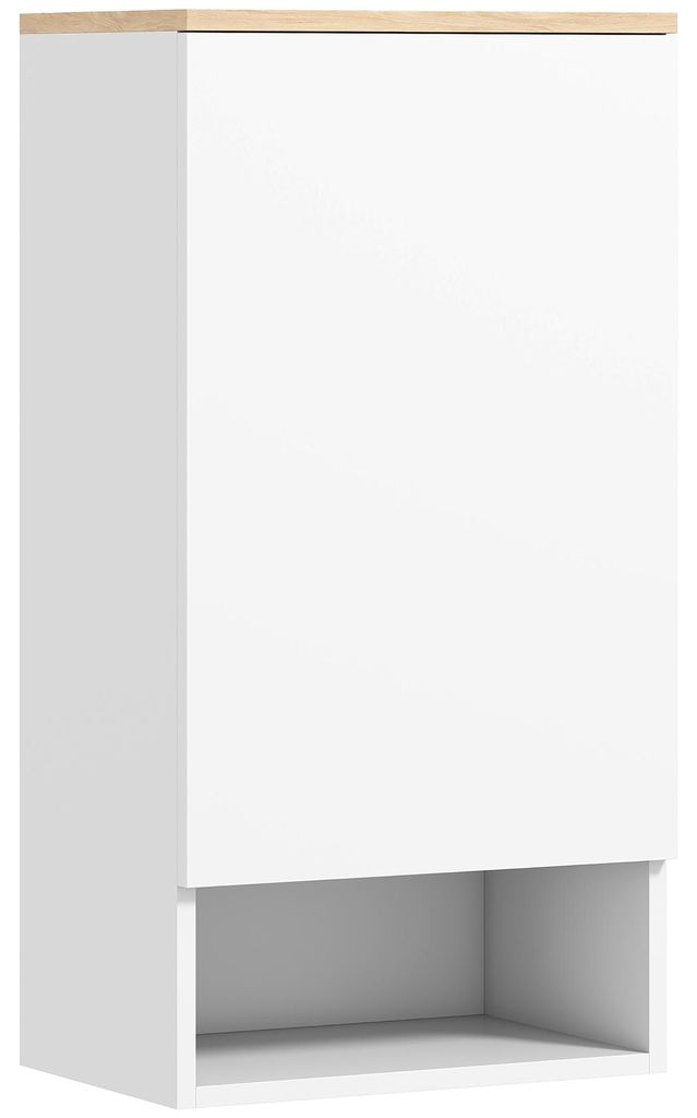 Wandmontierter Badezimmerschrank, Wandschrank für Badezimmer mit verstellbaren Ablagen, offenem Fach, Holz, Weiß