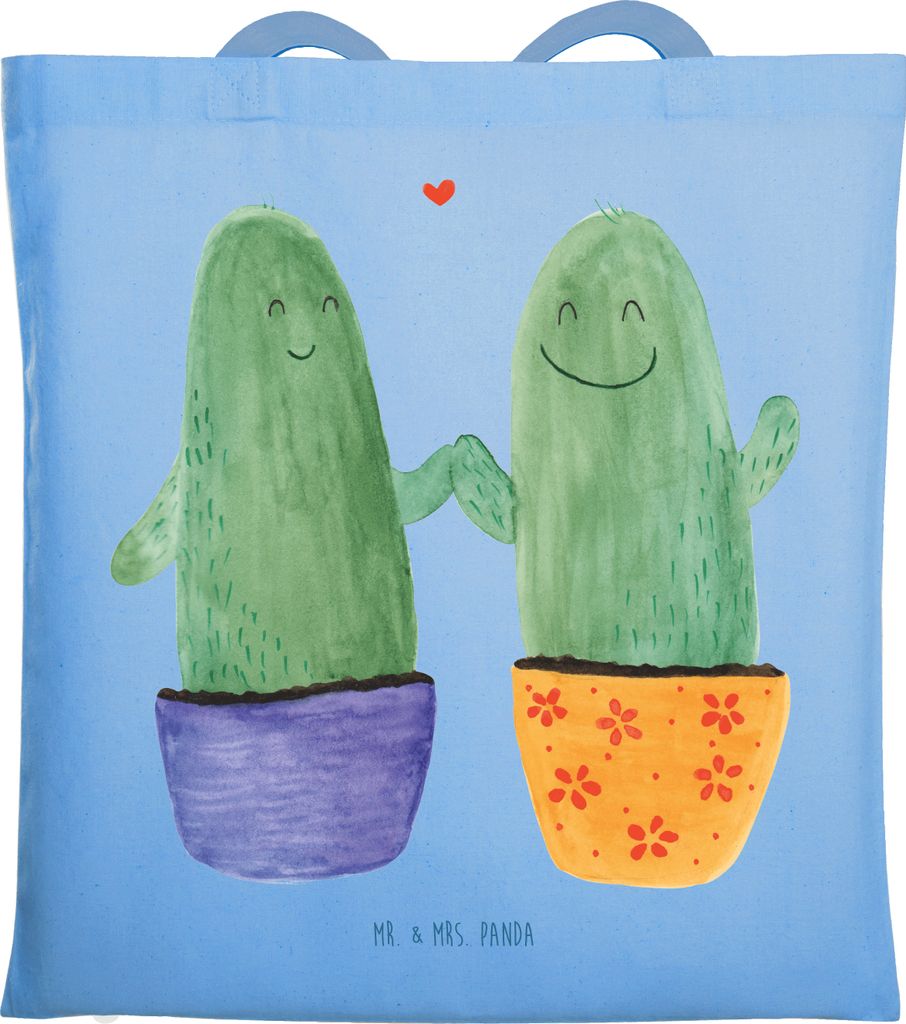 Mr. & Mrs. Panda Tote Bag Kaktus Liebe - Sky Blue - Geschenk, Shopping Tasche, Hochzeit, canvas, Kakteen, Beutel, Pärchen, Trennung, Stoffbeutel, ...