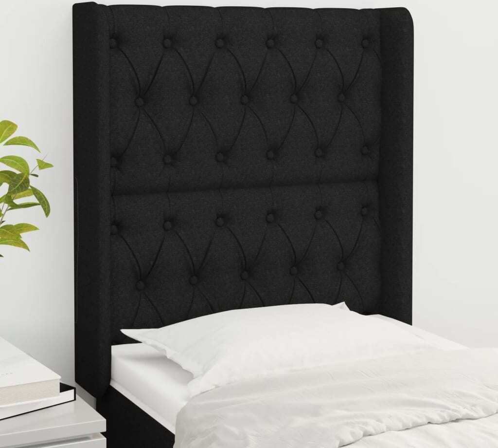 The Living Store Kopfteil mit Ohren Schwarz 83x16x118/128 cm Stoff