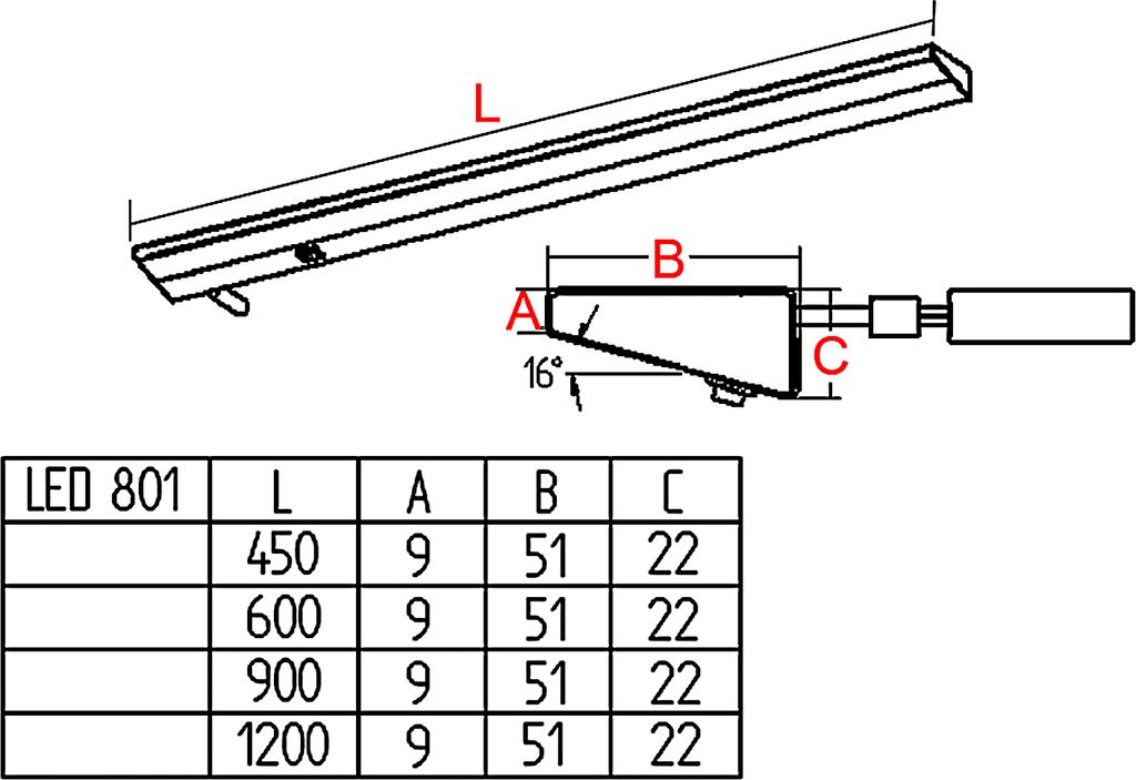 THEBO LED R 801 Reihenleuchte in SCHWARZ mit 3000 K - Länge 600 mm