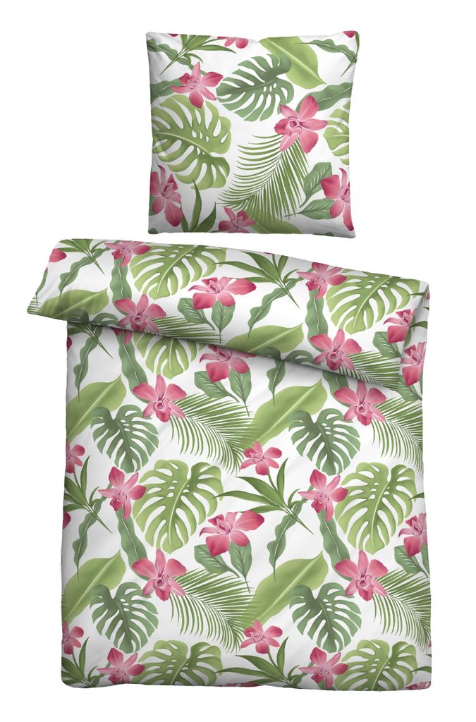 Bettwäsche Mikrofaser Seersucker Tropenblätter Castell