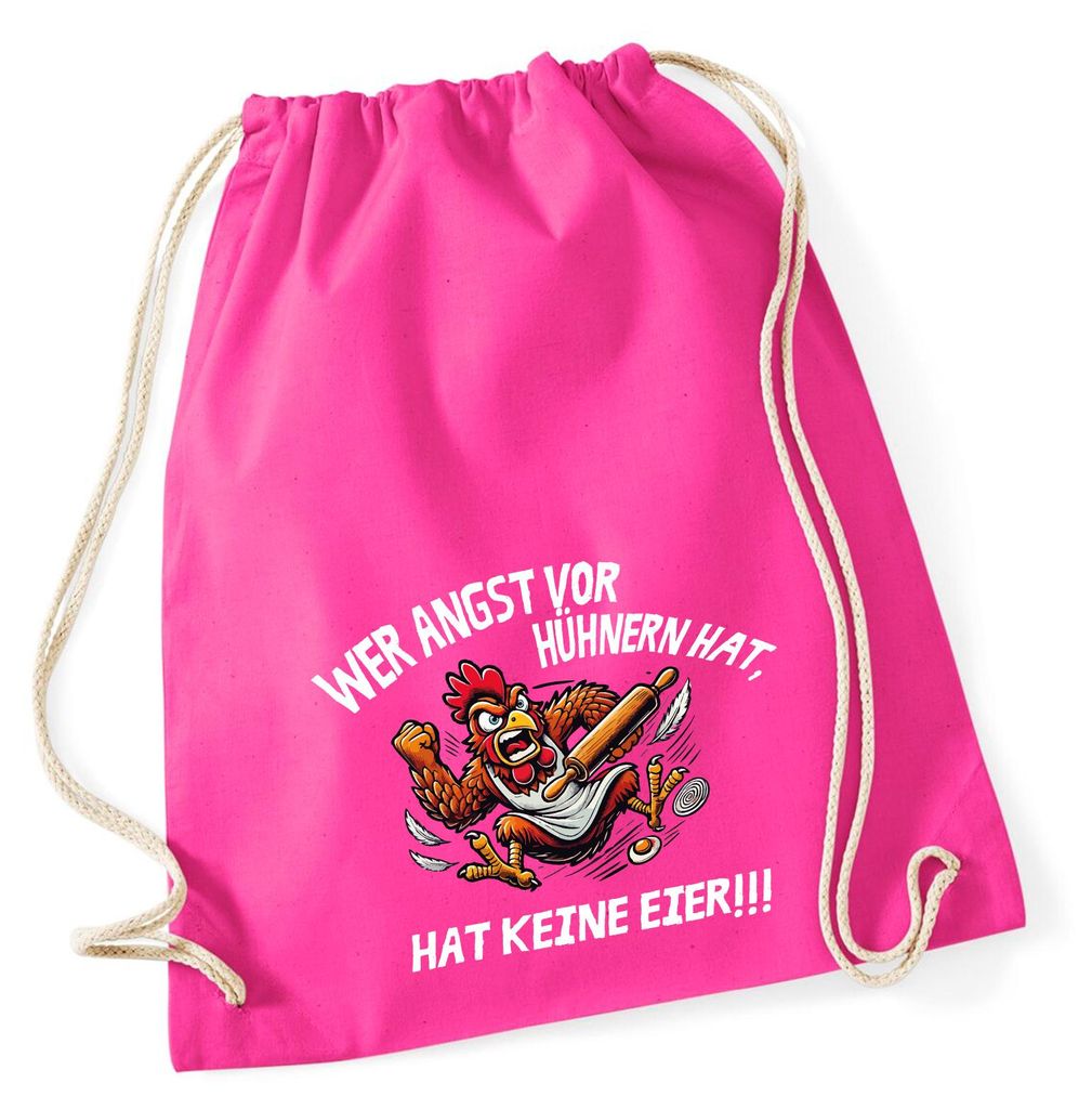Huuraa Turnbeutel Angst vor Hühnern, hat keine Eier grimmiger Hahn 12 Liter Fuchsia Baumwolle Rucksack Geschenkidee