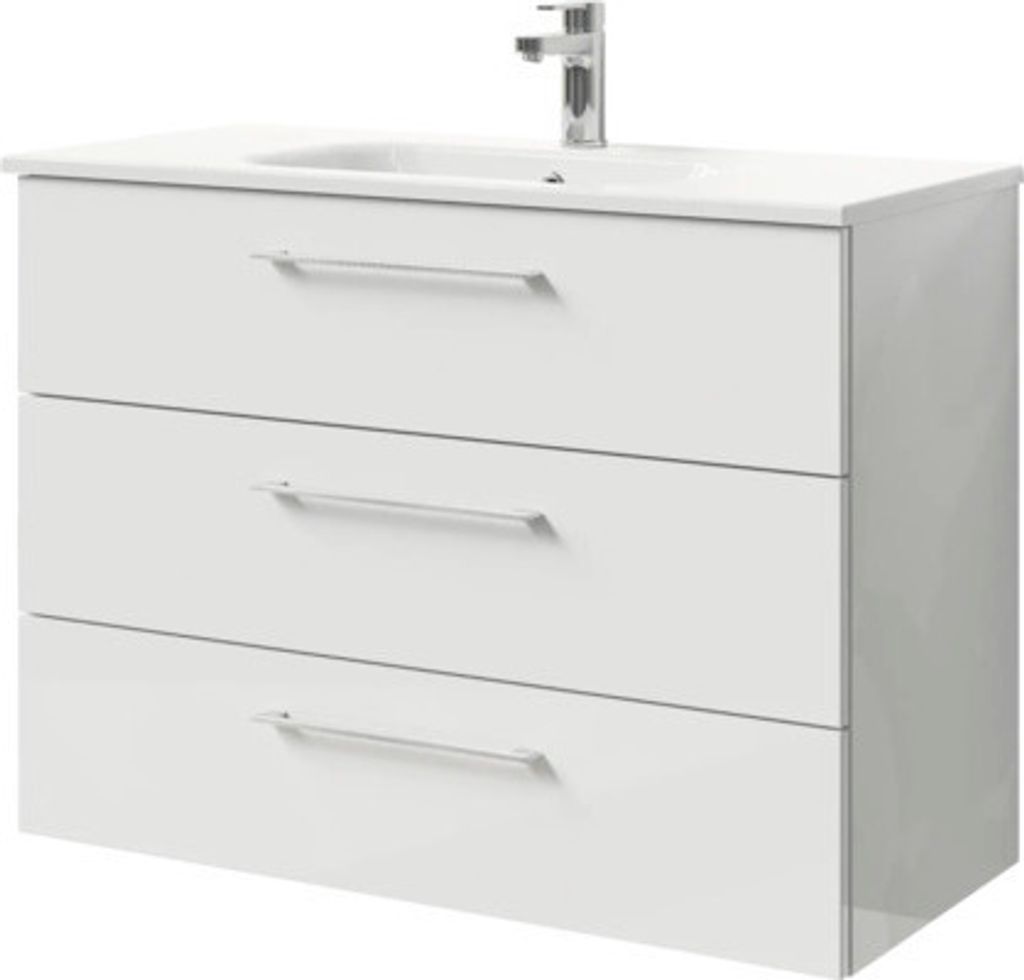 Badmöbel-Set Pelipal Sunline 121 BxHxT 101 x 74 x 46 cm Frontfarbe weiß hochglanz mit Mineralguss-Waschtisch und Waschti