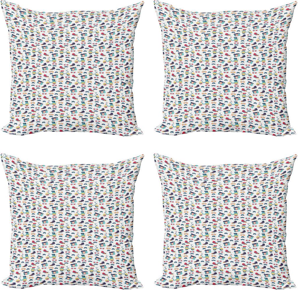 ABAKUHAUS Hipster Kissenbezug Set (4 Stück), Teenager-Spaß-Muster, Moderner Doppelseitiger Digitaldruck, 45 cm x 45 cm, Mehrfarbig