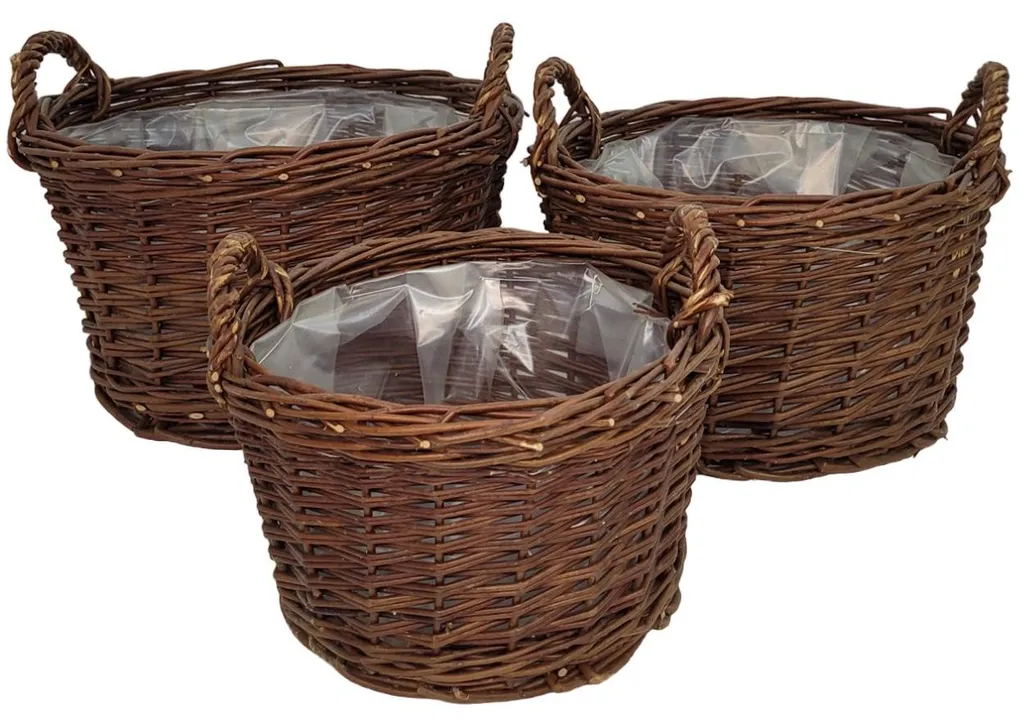 Lot de 3 Pots de fleurs en osier avec anses - Cache-pots naturels T1/T2/T3