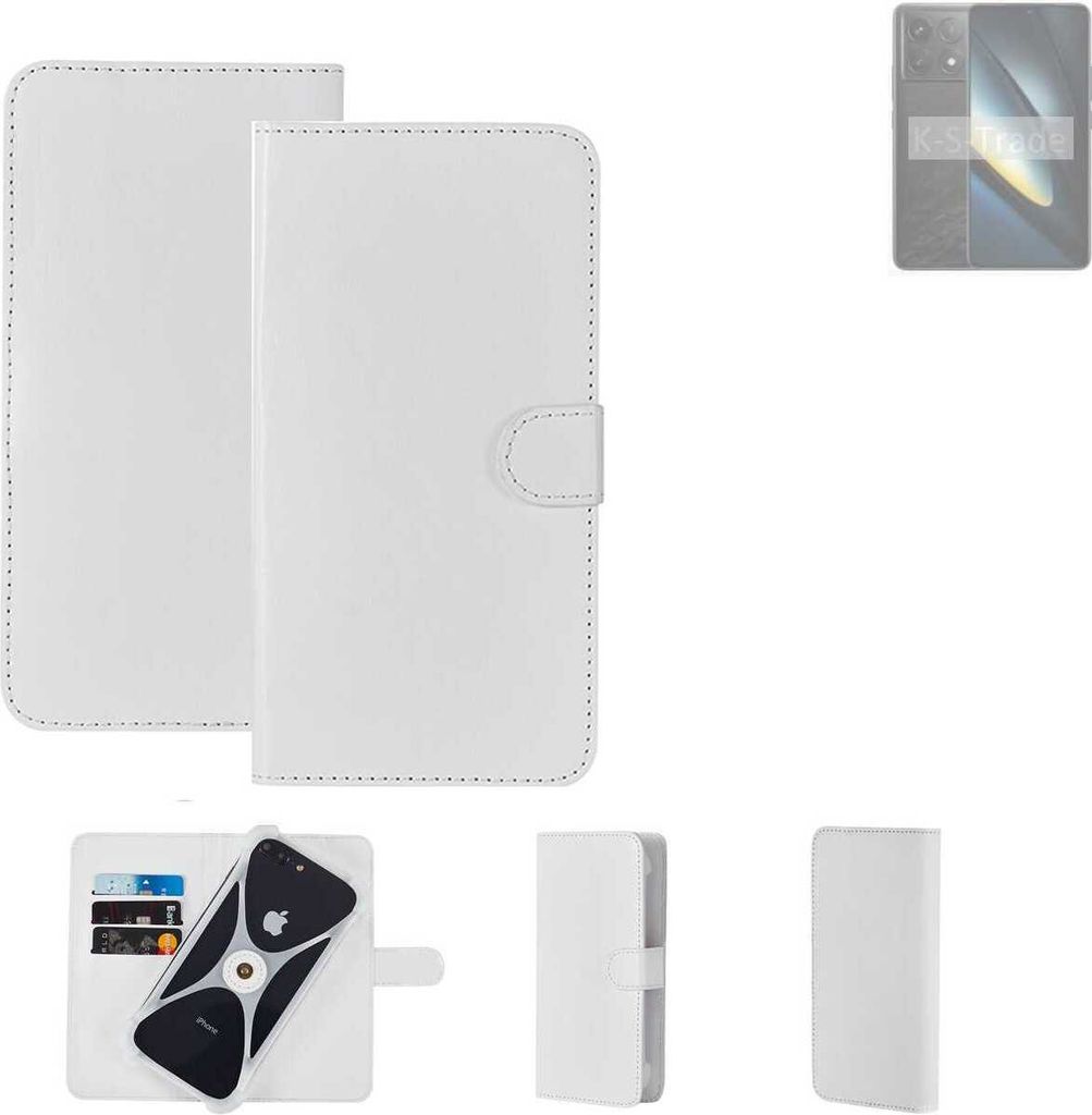 K-S-Trade Handy Hülle Schutz Hülle kompatibel mit POCO F6 Pro Cover Case Bookstyle Bumper weiß 1x