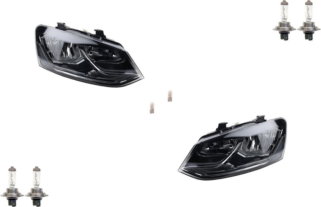 Johns, Scheinwerfer Halogen passend für VW Polo 09 6R 14- Leuchtmittel Set Links Rechts 6C1941005 6C1941005B 6C1941006 6C1941006B