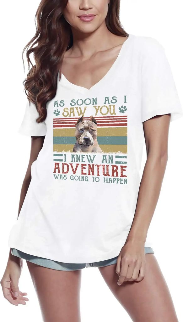 Damen Grafik T-Shirt V-Ausschnitt Pitbull ich wusste dass ein Abenteuer passieren würde – Pitbull I Knew An Adventure Was Going To Happen