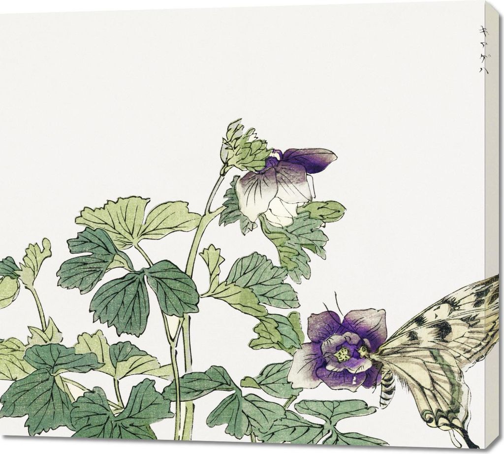 Bild 100x90cm Schmetterling mit Blume Morimoto Toko Japanisch Vintage für das Wohnzimmer