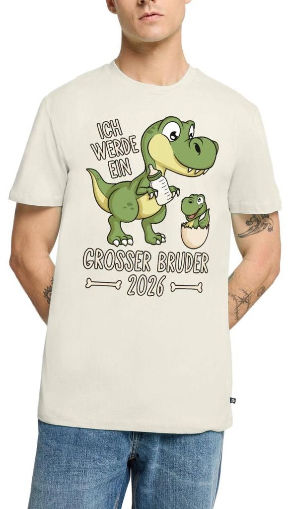 Spreadshirt Großer Bruder 2026 Ei Baby Dino Dinosaurier Männer Premium T-Shirt, 5XL, Naturweiß