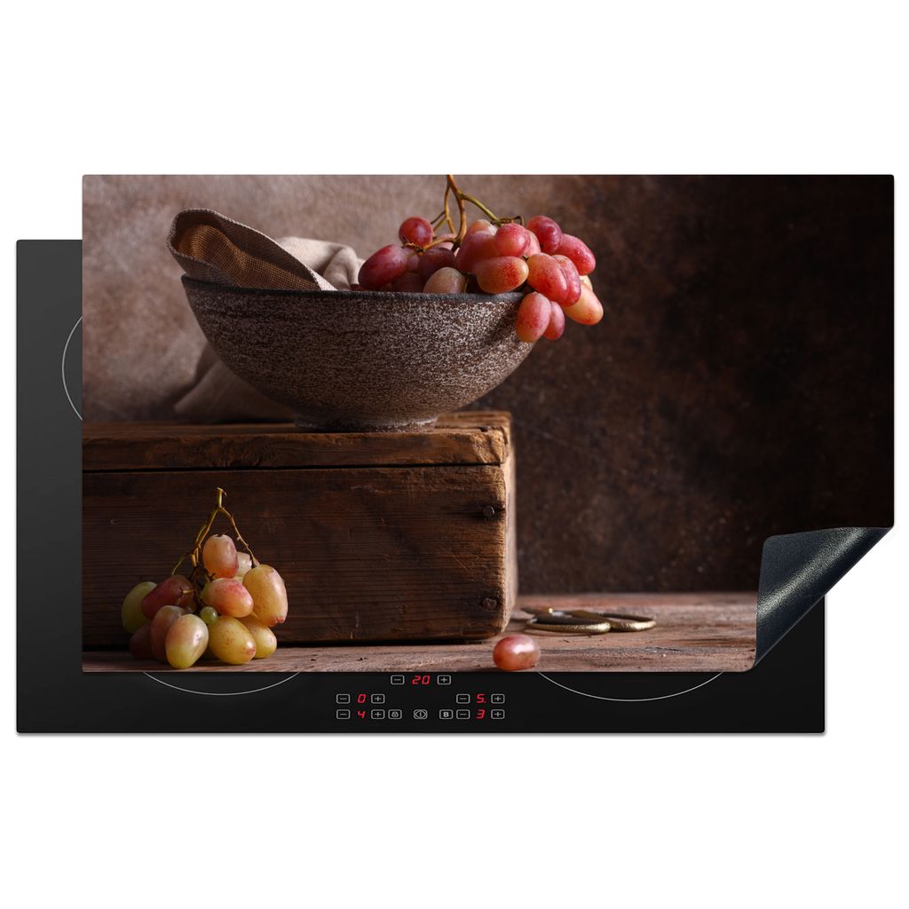KitchenYeah Herdabdeckplatte Rustikal - Weintrauben - Schale - Stilleben - Obst , 85x52cm, Küche Deko, Glaskeramikkochfeld Herdabdeckung, Abdeck...