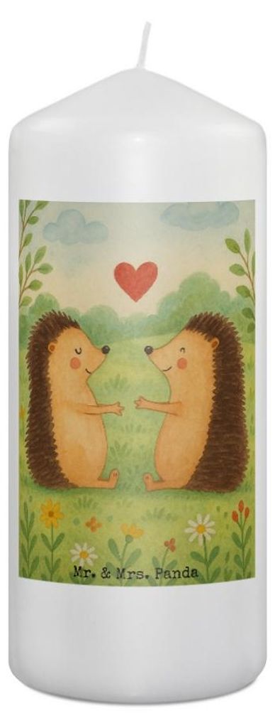 Mr. & Mrs. Panda Kerze Igel Liebe Design 19 x 8 cm - Weiß - Geschenk, Blockkerze, Stumpenkerze, Hochzeitstag, Freundin, Verheiratet, Erinnerungske...