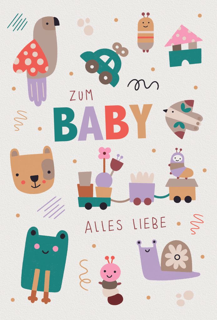 Geburt Baby Alles Liebe Spielzeuge Glückwunschkarte mit Umschlag