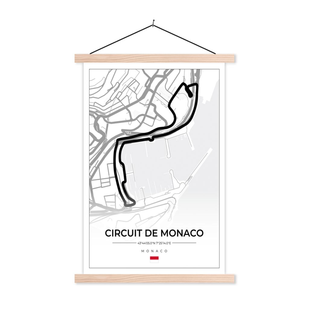 MuchoWow Textilposter Monaco - Formel 1 - Circuit de Monaco - Rennstrecke - Weiß 40x60 cm mit holzfarbenen Rahmen - Poster