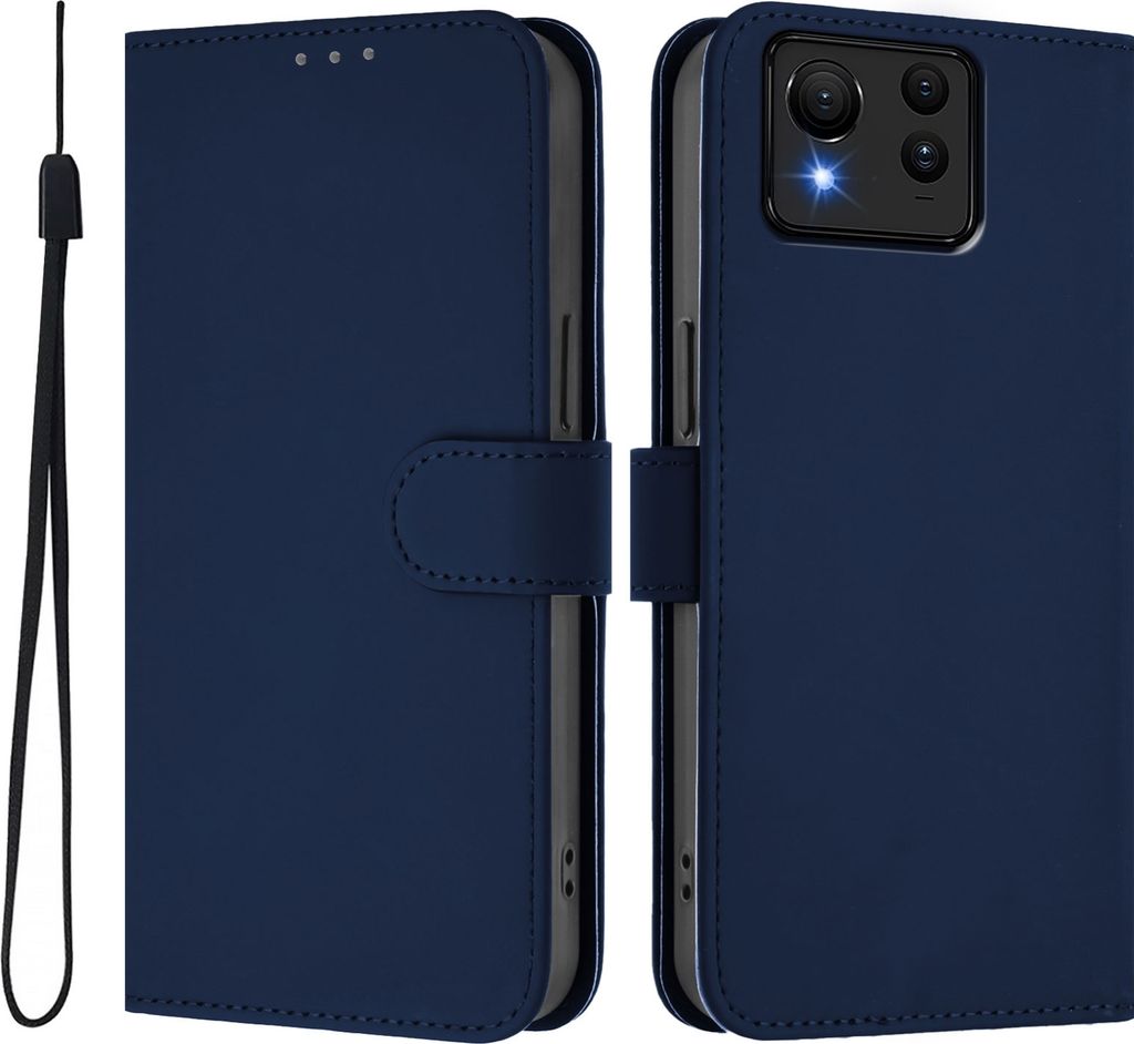 Hülle für Asus Zenfone 11 Ultra - Phonesta Soft Skin Book Wallet Klapphülle mit Kordel - Dunkelblau