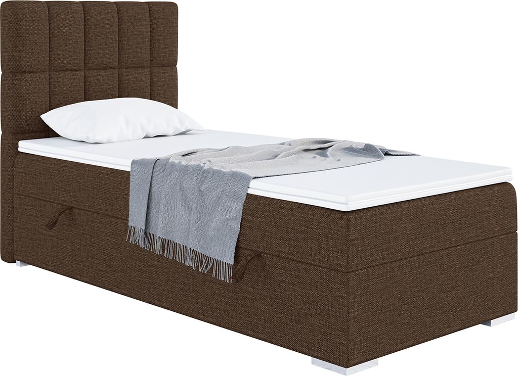 MEBLINI Boxspringbett mit Bettkasten - Gepolstert Einzelbett mit Matratze und Topper - Polsterbett mit Stauraum - Bett mit Kopfteil - Stauraumbett ...