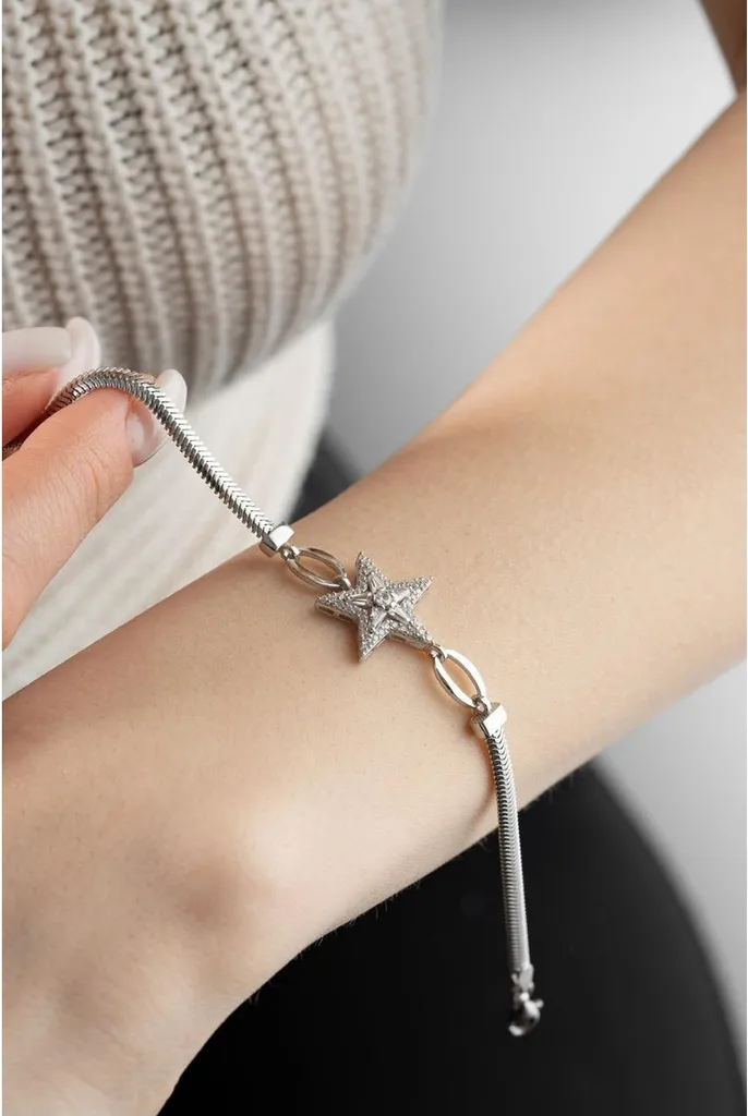 Bracelet chaîne serpent en argent 925 pour femme avec pendentif étoile