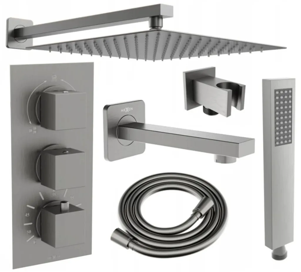 Combiné Baignoire-Douche Encastré Graphite avec Pommeau Carré 30 cm Mexen