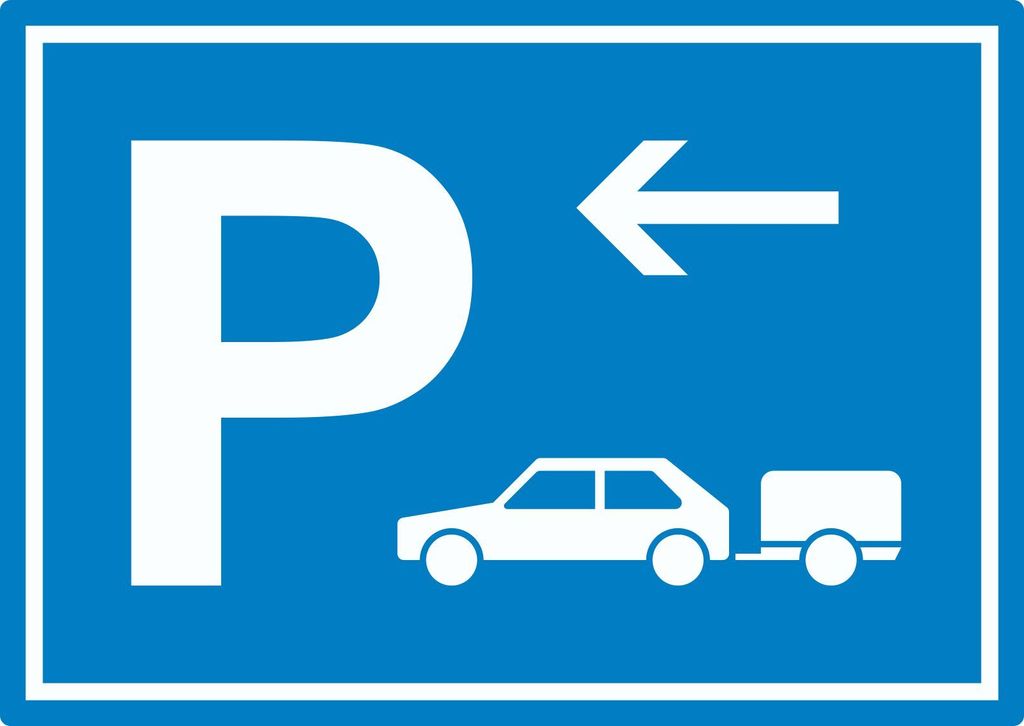 PKW mit Anhänger Parkplatz Aufkleber mit Richtungspfeil links waagerecht A5 (148x210mm)