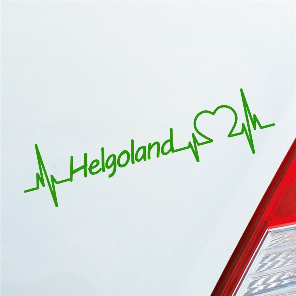 Auto Aufkleber Helgoland Herz Puls Insel Island Nordsee Liebe Love 19x5 cm Hellgrün Sticker Heckscheibenaufkleber