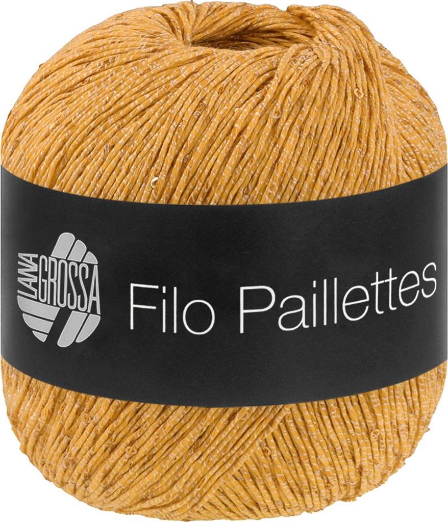 Lana Grossa FILO PAILETTES 50 g Edles, fest verzwirntes Baumwollgarn mit Pailletten 155 m Farbe 004 - Dottergelb
