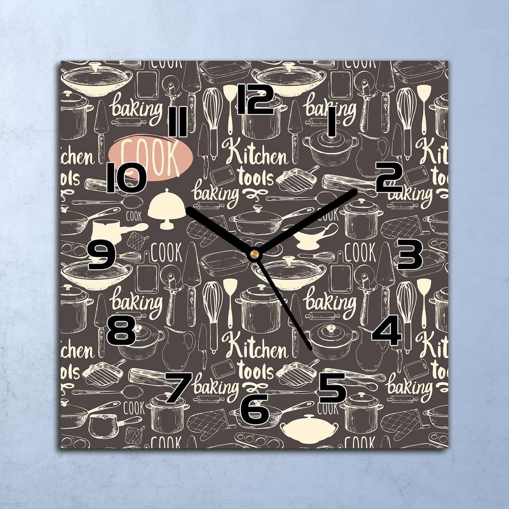 Wanduhr Echt-Glas-Küchenuhr Küchenzubehör Quarz Lautlos 30x30 Deko Bilder