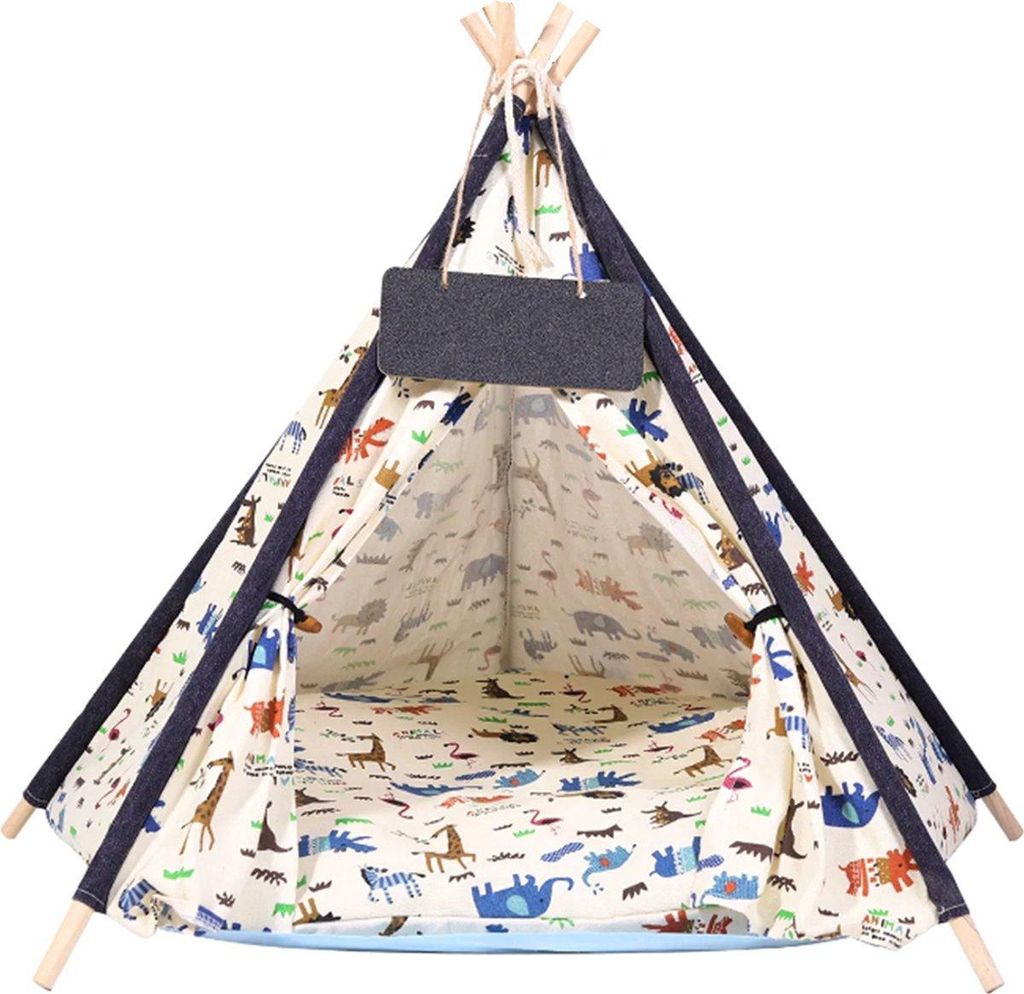 Tipi-Zelt für Hund oder Katze – Deluxe Haustierzelt – Creme – Mit Kissen und Namensschild