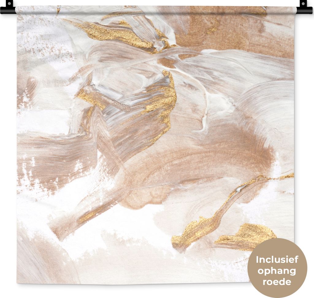 MuchoWow Wandteppich Wandbehang Aquarellfarbe - Gold - Abstrakt 60x60 cm Tapisserie Dekoration Wandtuch - Dekorationen - Wand Decke