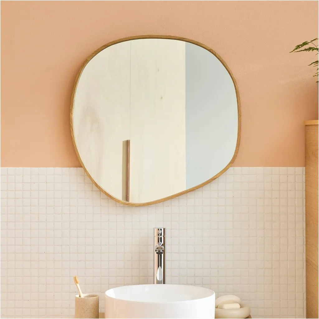 Miroir galet 60 cm LEONIE chêne : agrandissez votre pièce avec style