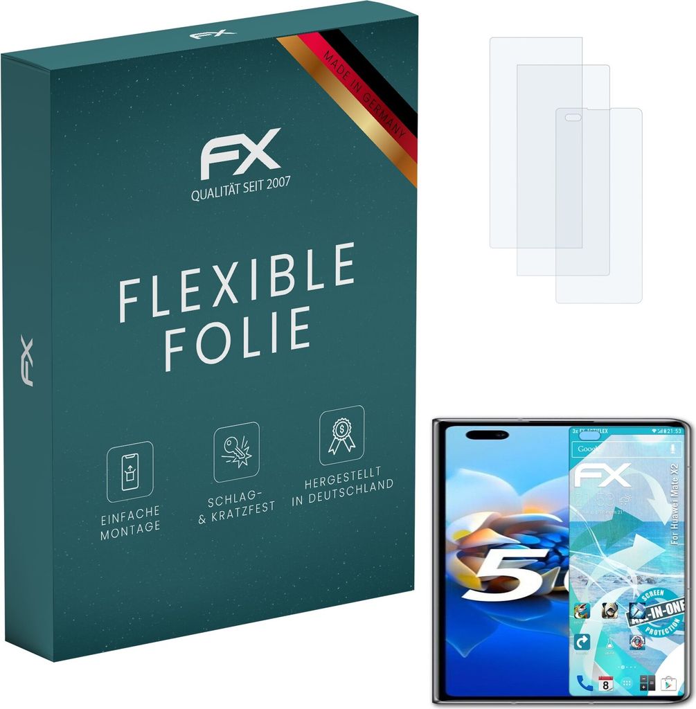 atFoliX FX-ActiFleX 3x Schutzfolie kompatibel mit Huawei Mate X2 Folie