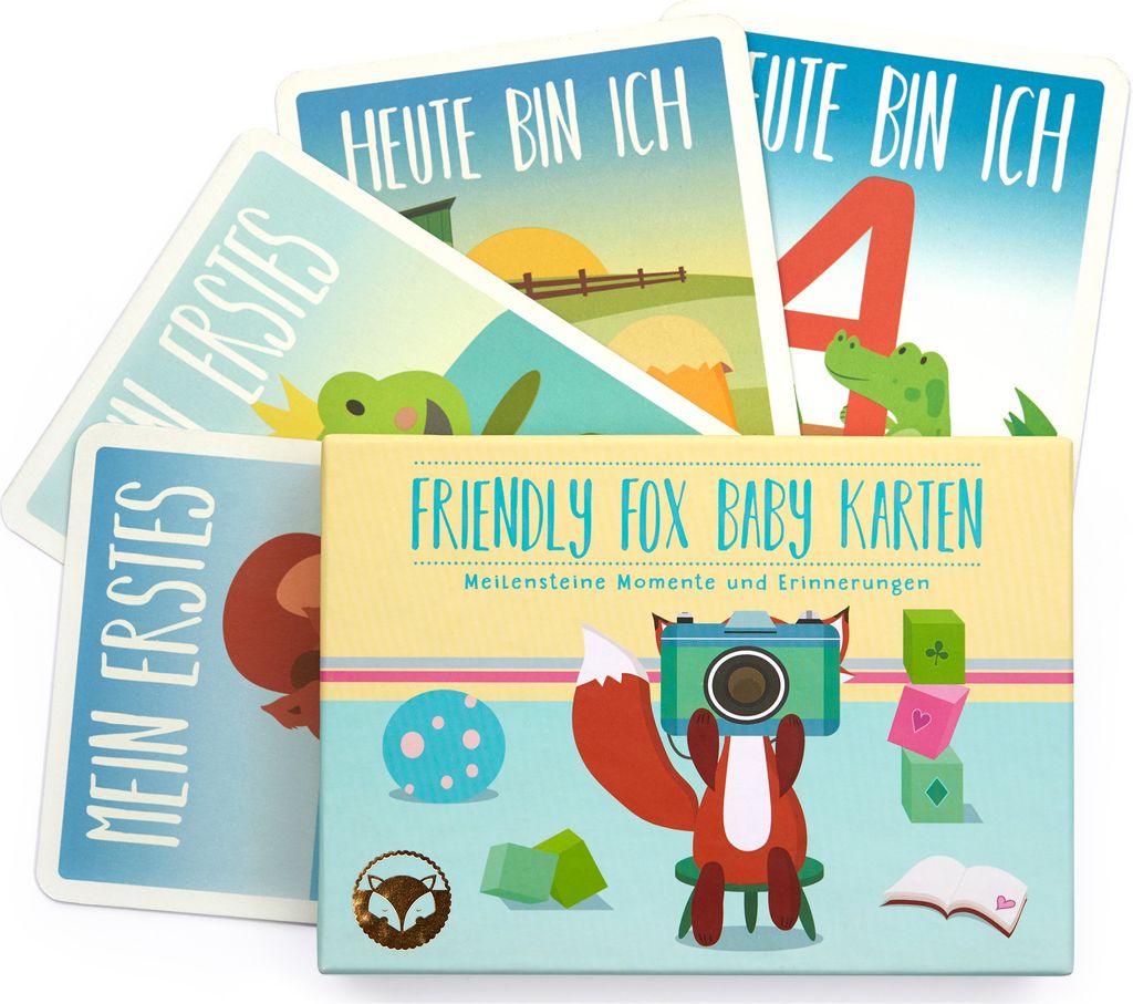 Friendly Fox Baby Karten Meilensteine - Meilensteinkarten Baby - Babys erstes Jahr - Babygeschenke zur Geburt - Baby Geschenk Mädchen Jungen
