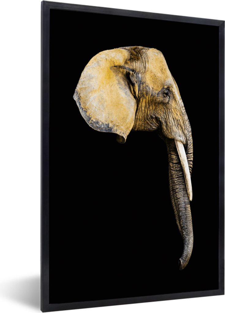 MuchoWow MuchoWow Gerahmtes Poster Elefant - Kopf - Schwarz 40x60 cm - Poster mit zchwarzem Bilderrahmen - Papierdruck - Wandbilder