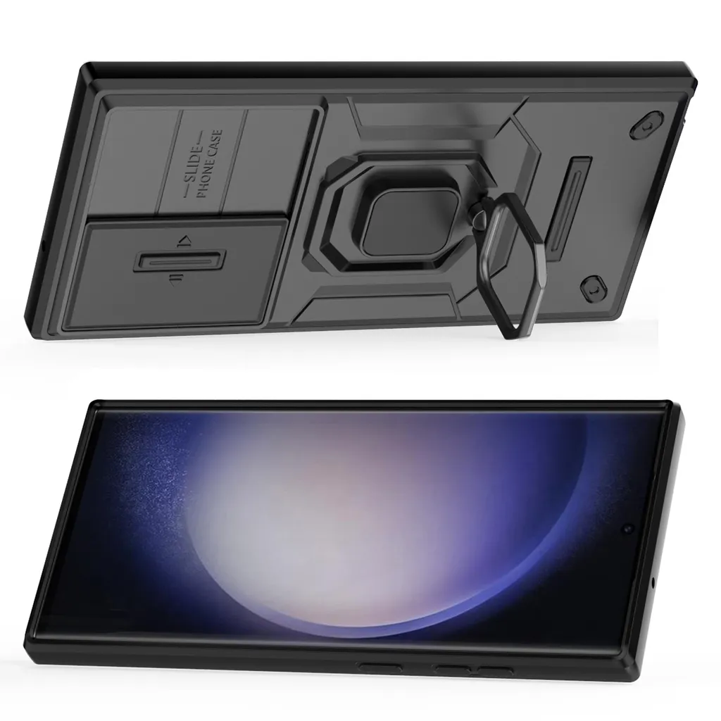 Cover S23 Ultra Nera Blindata - Protezione Totale con Supporto Anello - 3