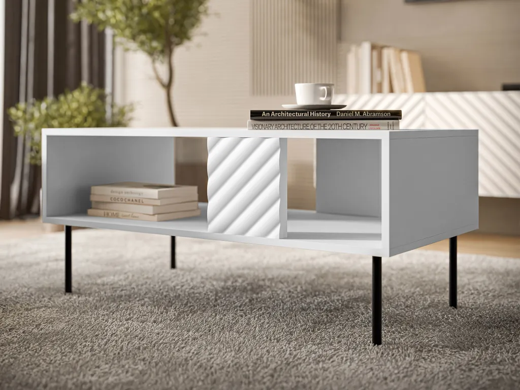 Table basse Lucca 100 blanche pour salon moderne, meuble design métal