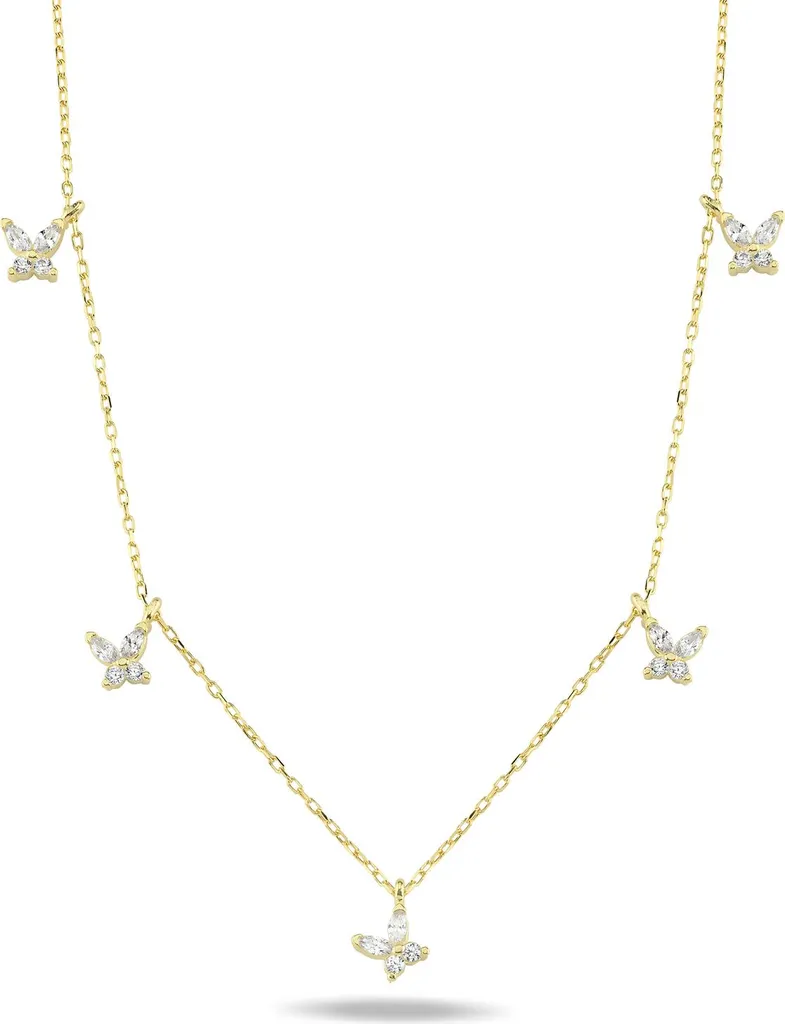 Bijou cadeau femme : Collier papillon argent plaqué or et zircone de luxe